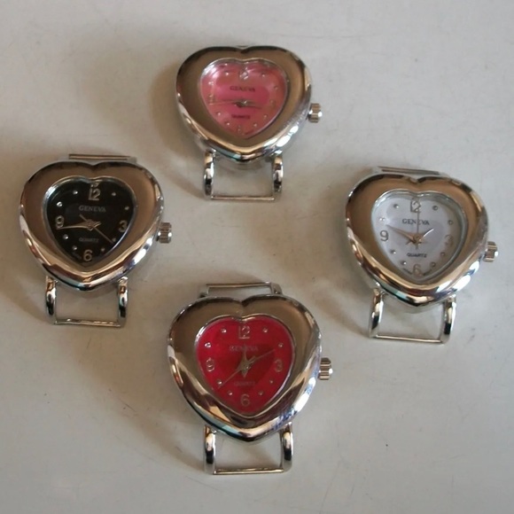 SET OF 4 HEART SHAPE WATCH FACES FOR BEADING,RIBBON OR OTHER USE - Picture 1 of 2
